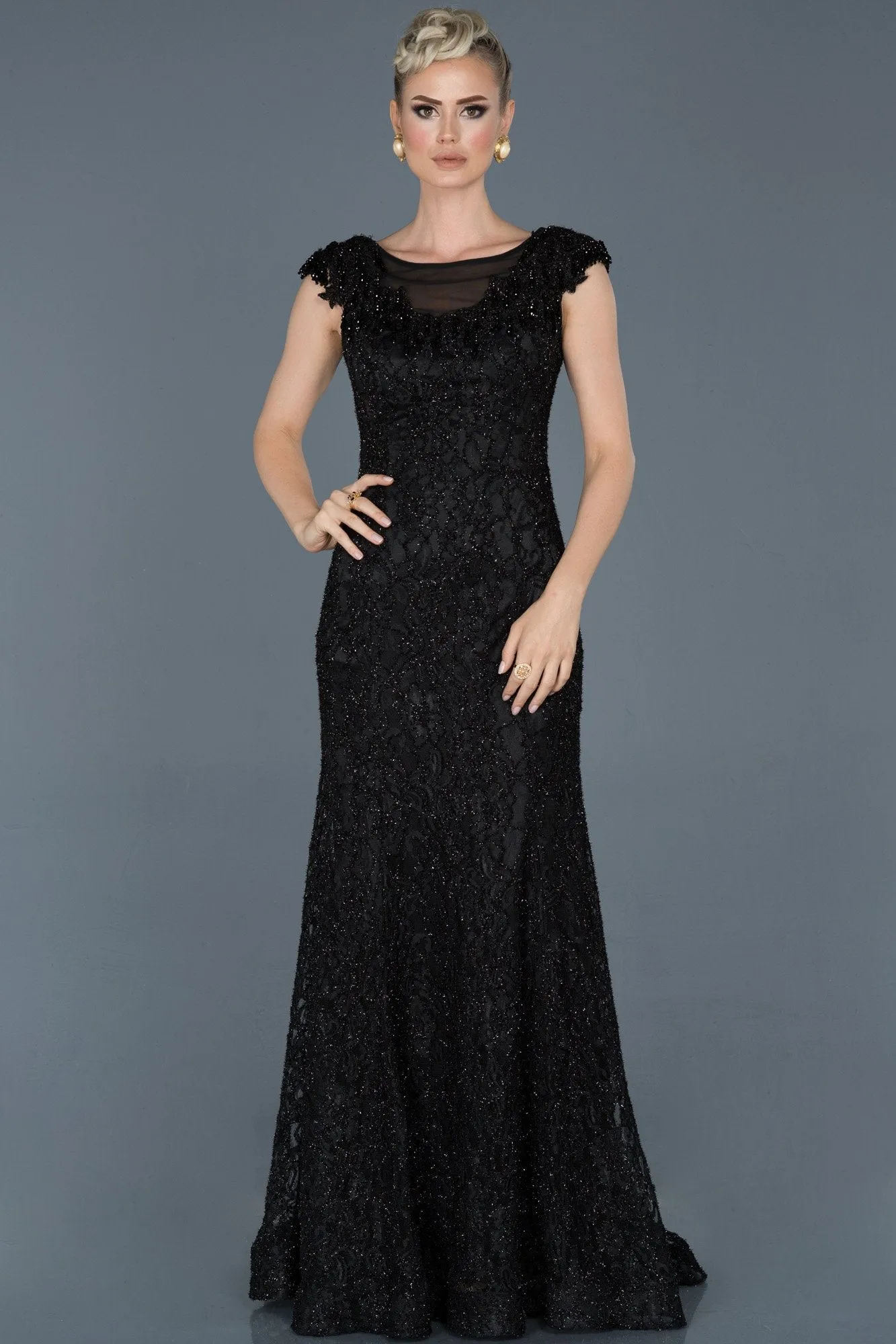 16995 Black Shimmer Lace Dress