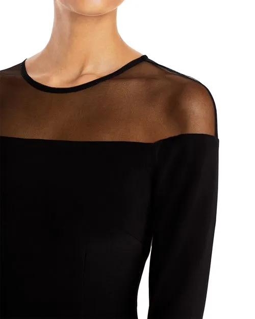 AQUA Illusion Dress with Bell Sleeves, Black