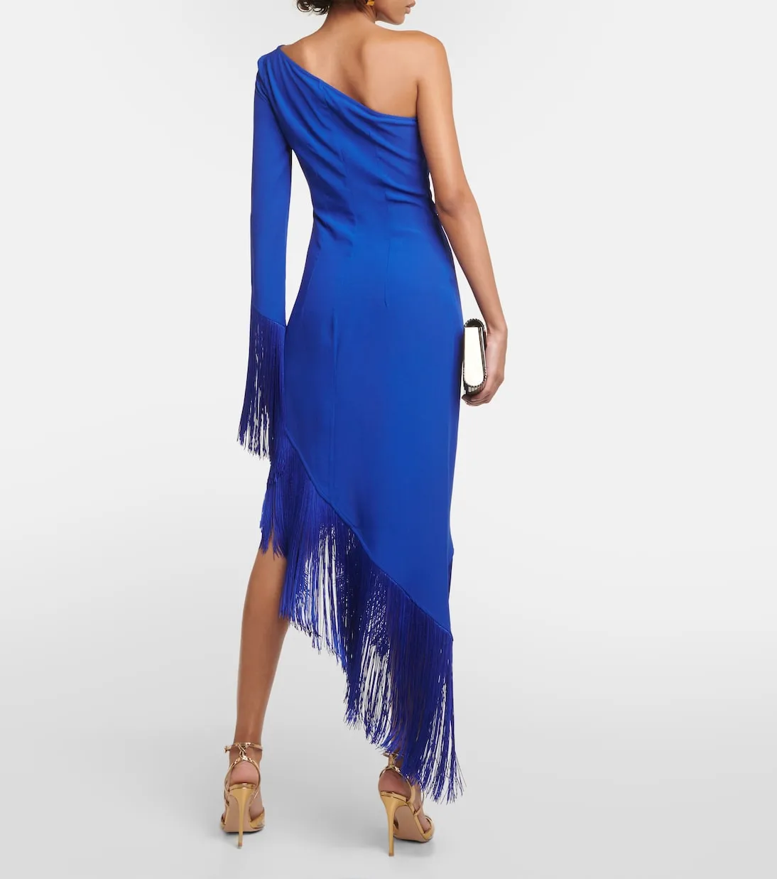 Aventador one-shoulder midi dress with fringe Taller Marmo, blue