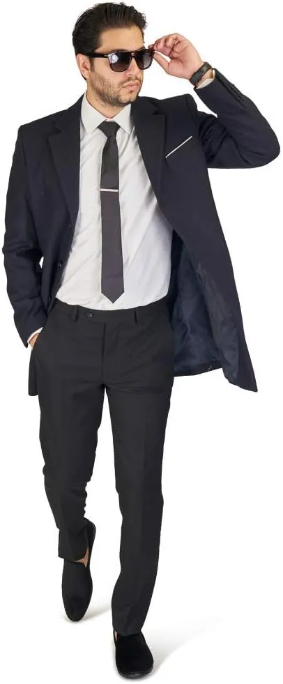 AZAR MAN Slim Fit Modern Wool Overcoat 3 Button Notch Lapel Top Trench Coat