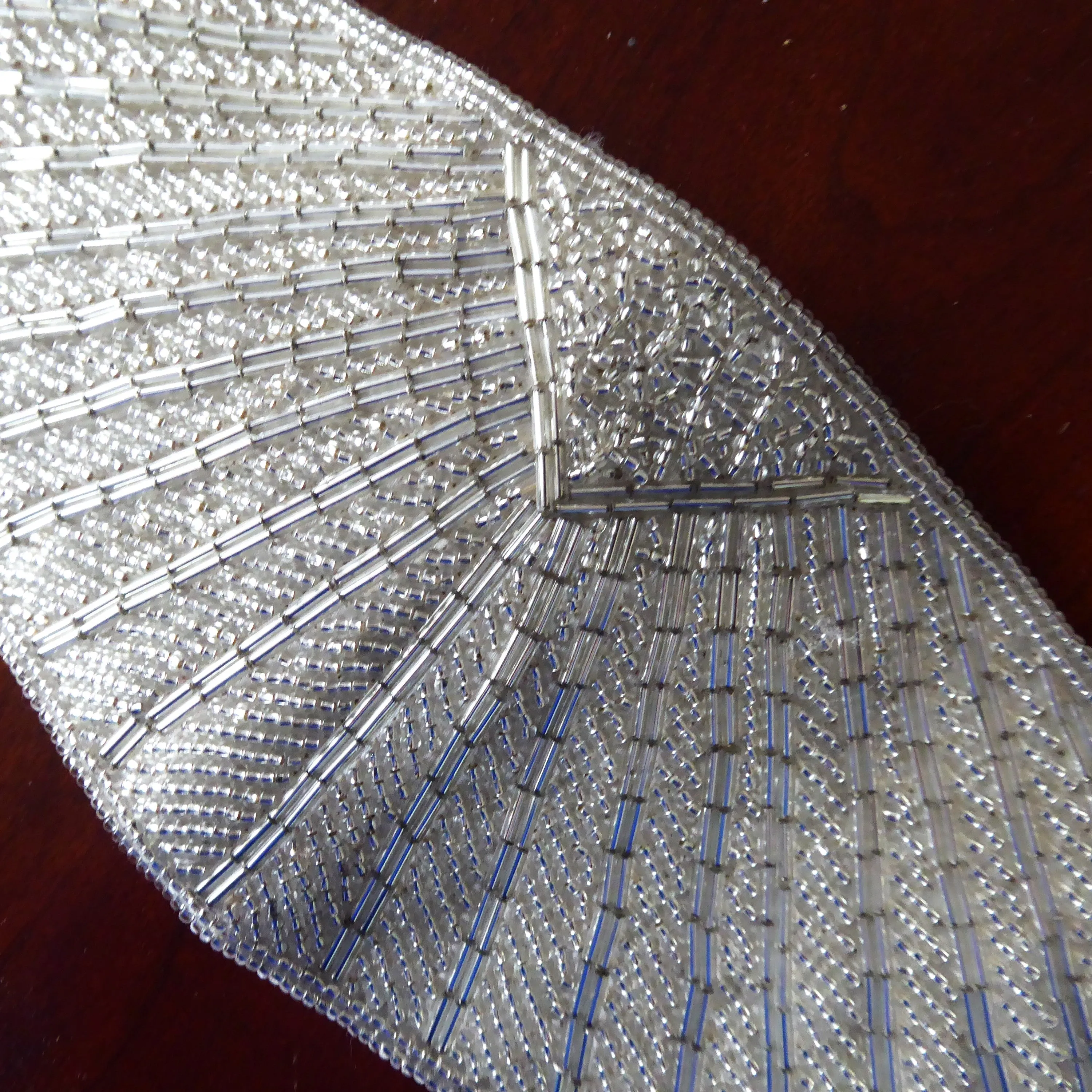 Belt White Satin Beaded Belt Vintage Sunrise Adjustable Silver Crystal Beads 1970s