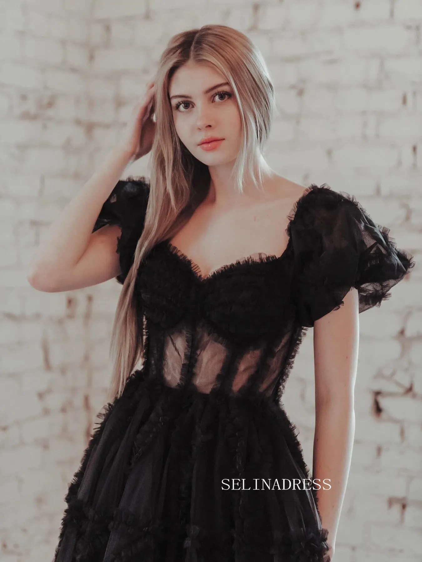 Black Off-the-shoulder Ruffles Long Prom Dress Evening Dress sew1045