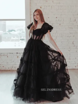 Black Off-the-shoulder Ruffles Long Prom Dress Evening Dress sew1045