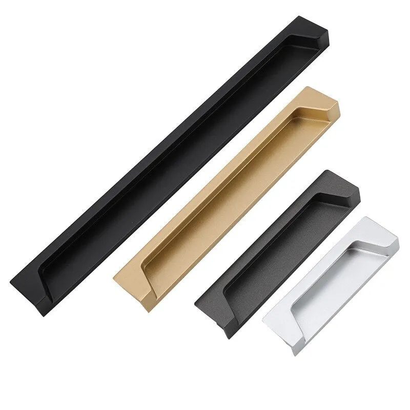 Black Slotting Sliding Door Handle Gold Modern European Style Concealed Button Closet Drawer Handle Furniture Hardware