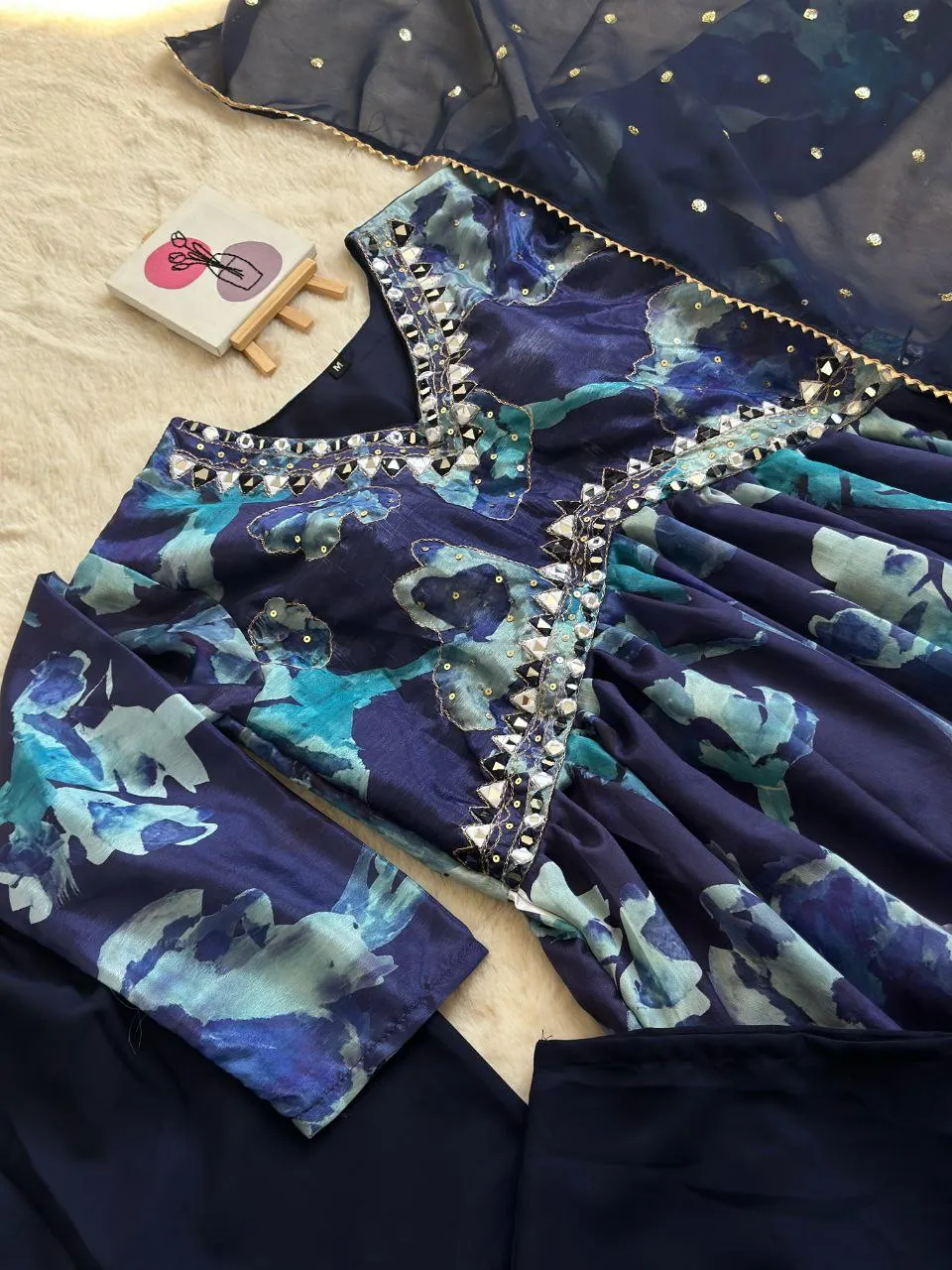 Blue Alia Side Cut-3 Pic Suit Set Elegance with a Modern Twist