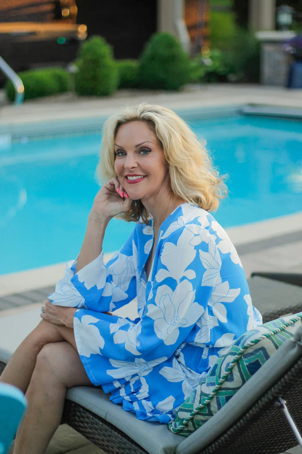 Blue Botanic Printed Rayon Long Sleeve Dress