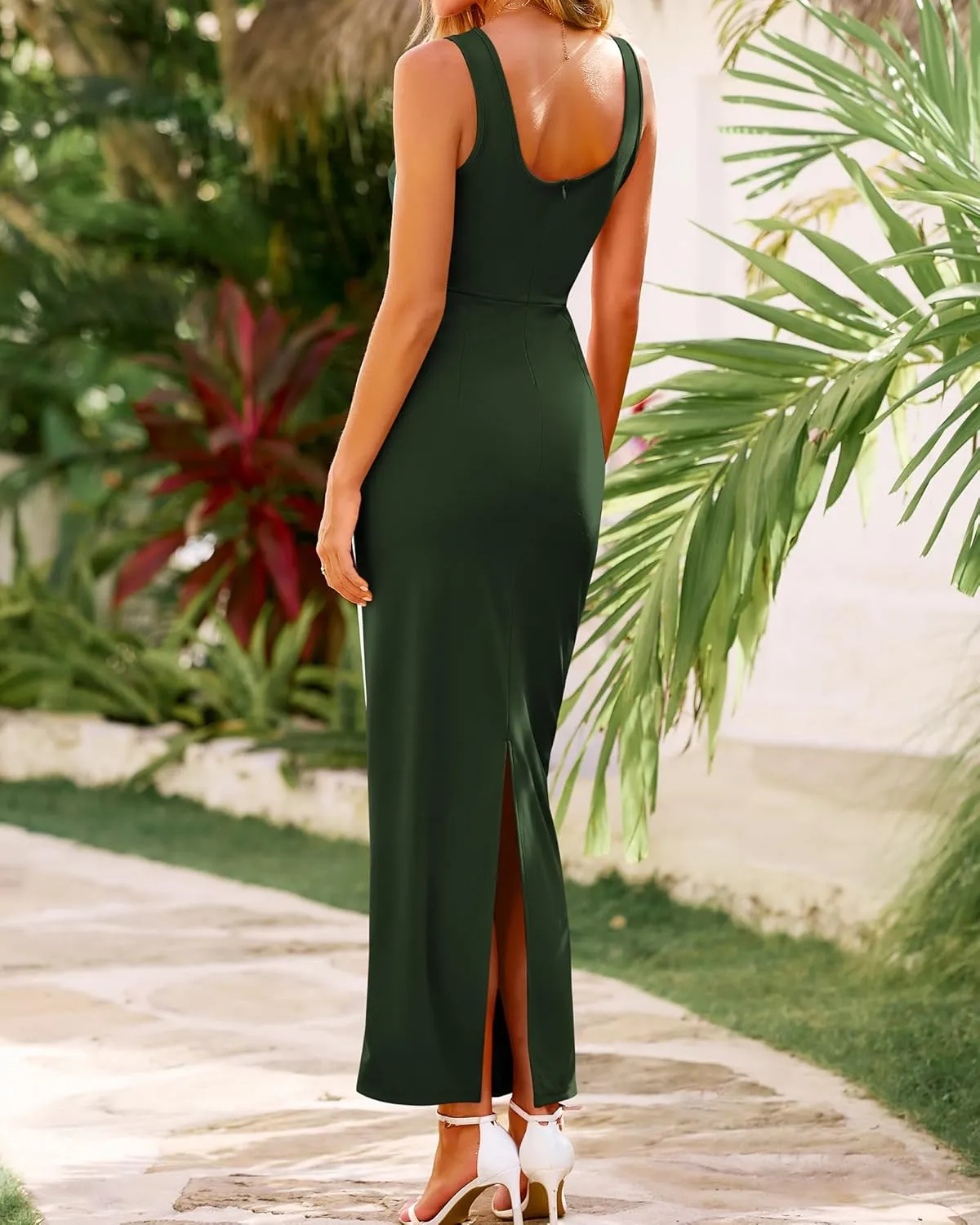 BTFBM Women Maxi Bodycon Dresses Square Neck Sleeveless Contrast Binding Split Cocktail Party Club Tank Long Dress 2025