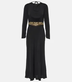 Crepe midi dress with Rixo embellishment, black