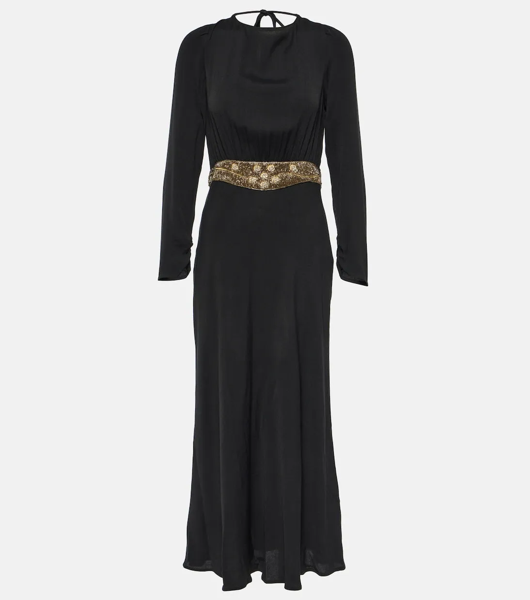 Crepe midi dress with Rixo embellishment, black