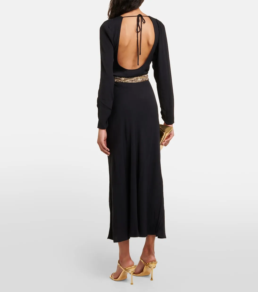Crepe midi dress with Rixo embellishment, black