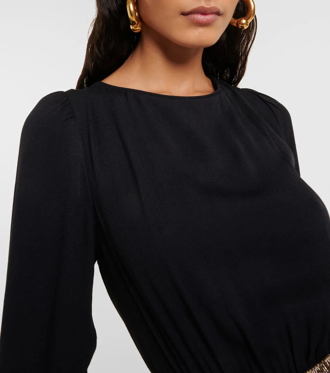 Crepe midi dress with Rixo embellishment, black