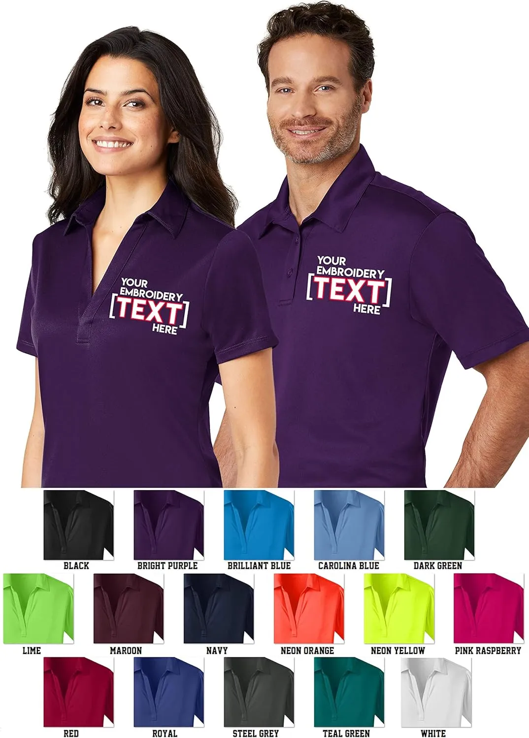 Custom Embroidered Shirts for Men - Add Your Text - Personalized Embroidery Polyester Polos