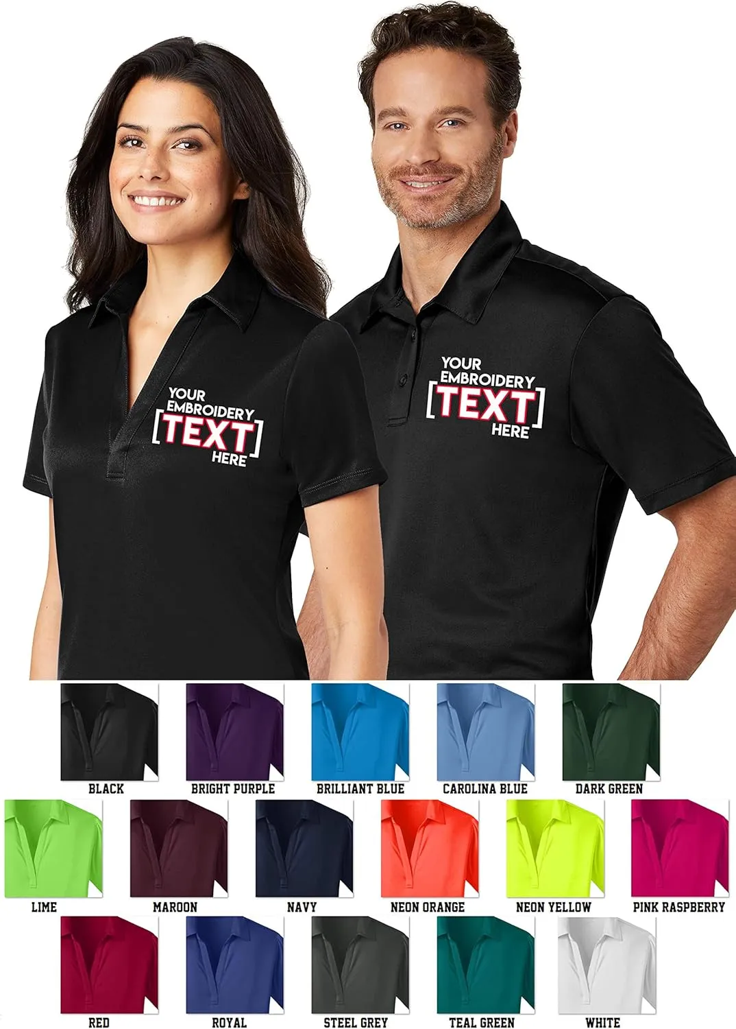 Custom Embroidered Shirts for Men - Add Your Text - Personalized Embroidery Polyester Polos