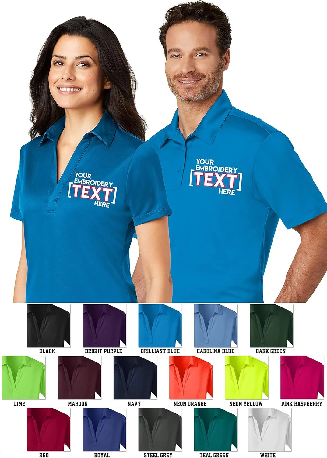 Custom Embroidered Shirts for Men - Add Your Text - Personalized Embroidery Polyester Polos