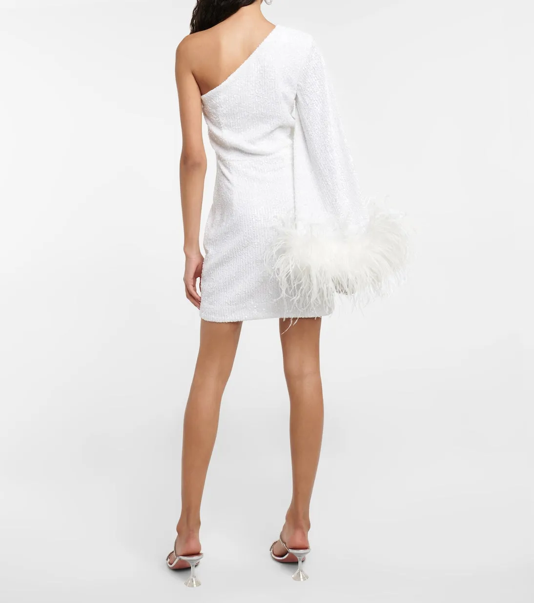 Davina Rebecca Vallance Feather Trim Mini Dress, White