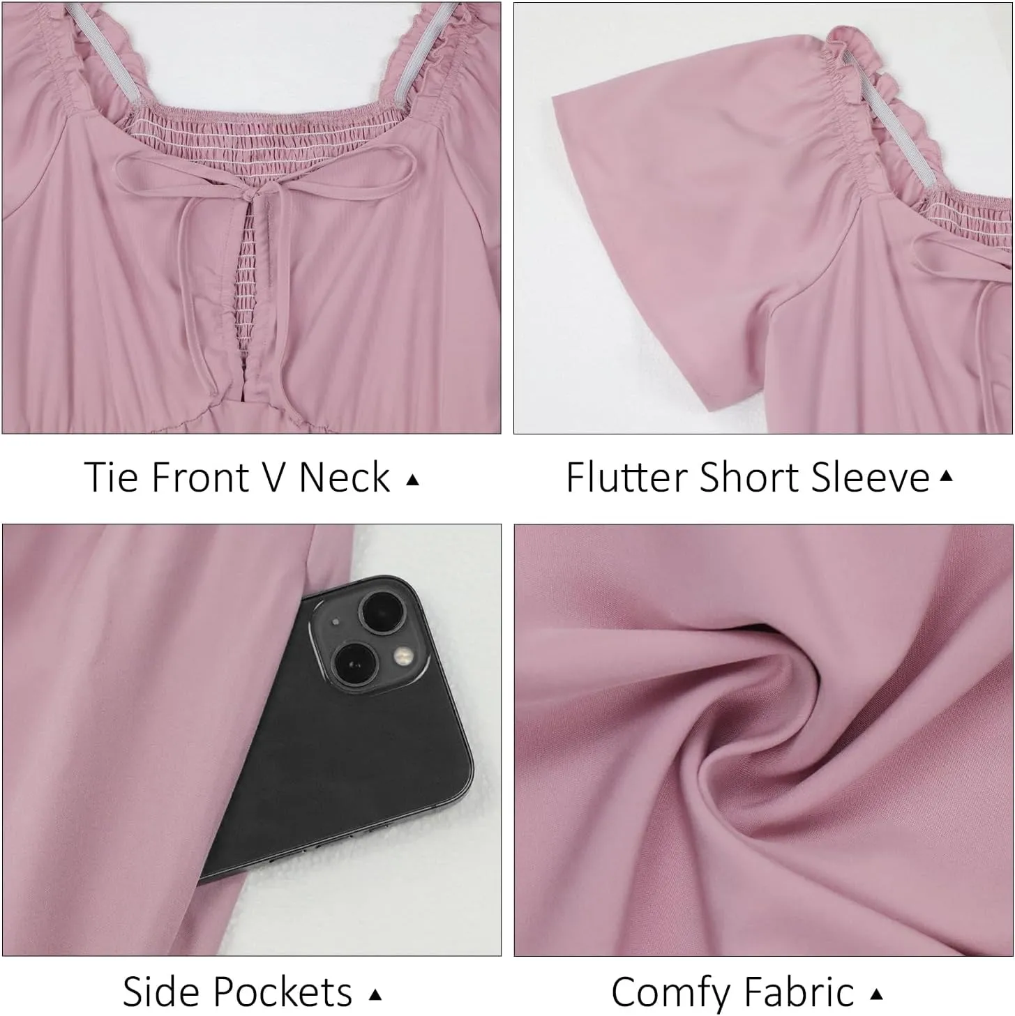 ECOWISH Womens Summer Maxi Dress 2025 Flutter Short Sleeve V Neck Tie Front Wedding Guest Vacation Tiered Flowy Dresses