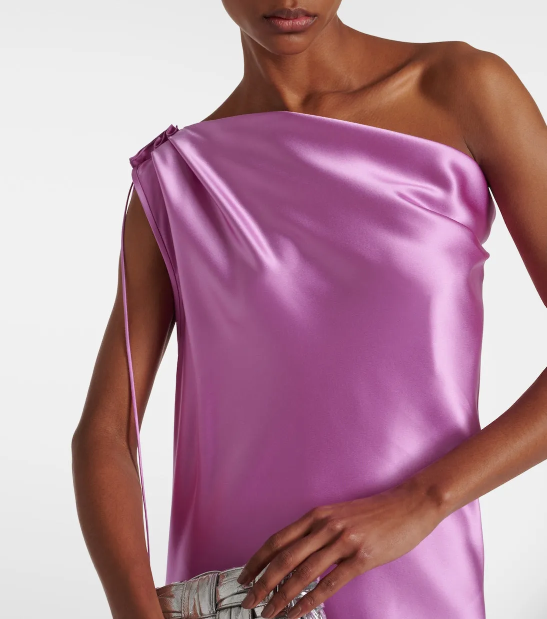 Elegant opera one-shoulder silk dress Max Mara, pink
