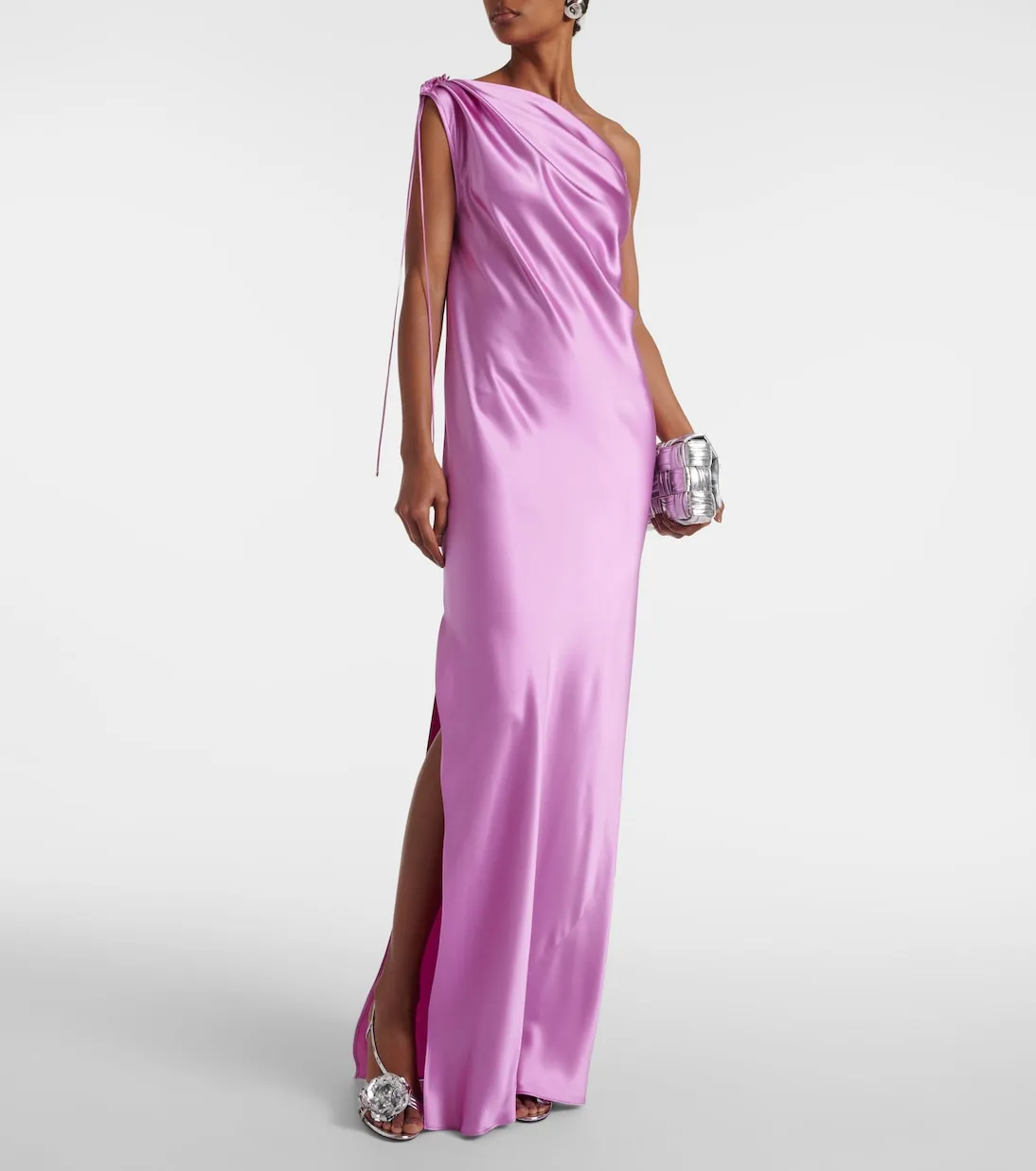 Elegant opera one-shoulder silk dress Max Mara, pink
