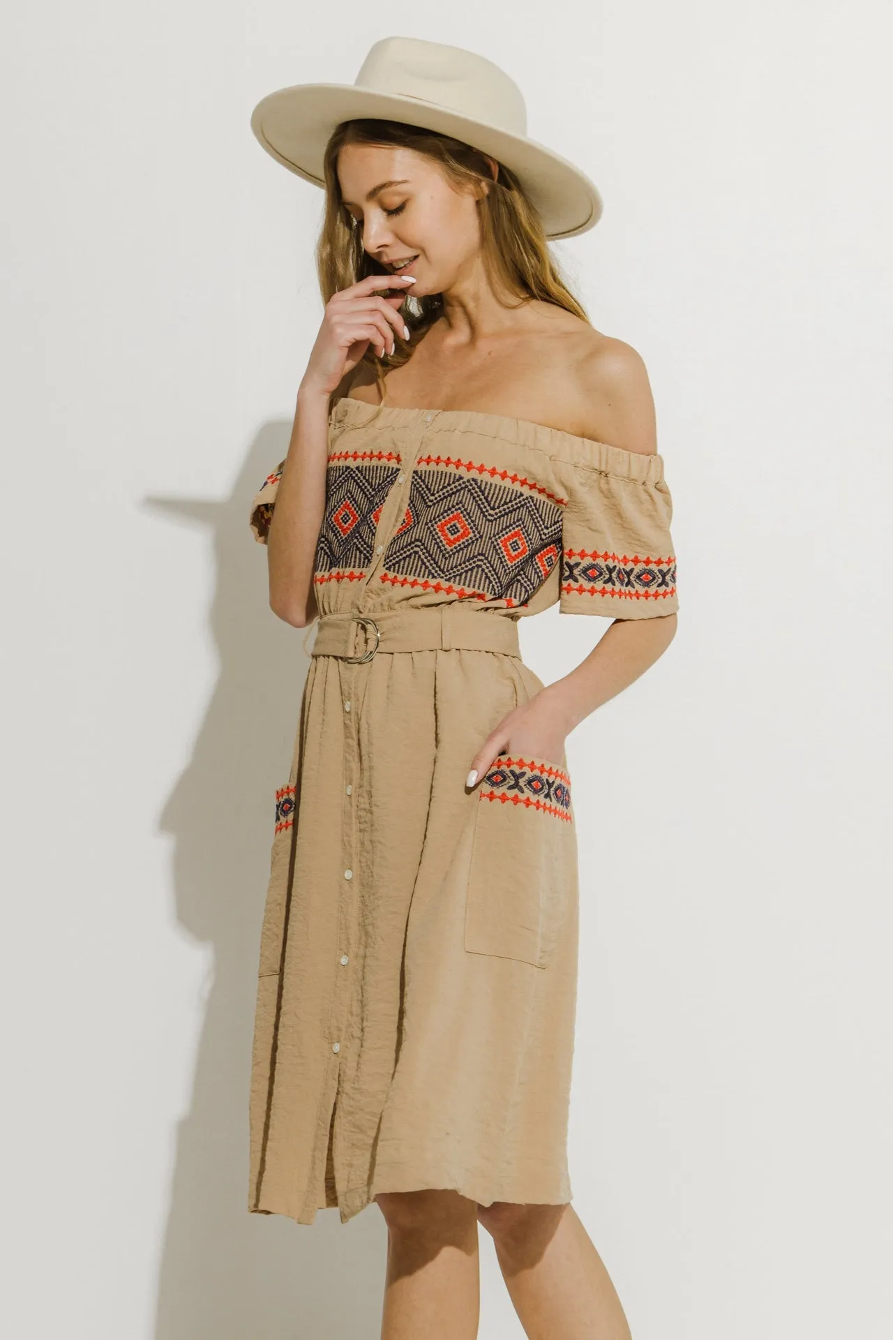 Endless Rose - Off the Shoulder Embroidered Dress