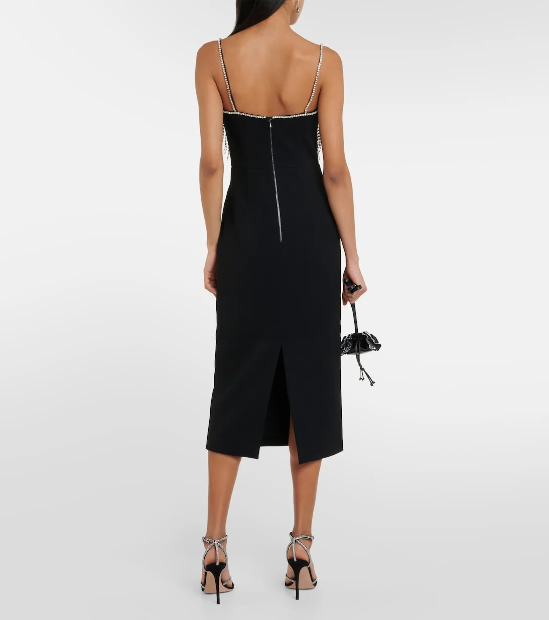 Estelle crepe midi dress with Rebecca Vallance embellishment, black
