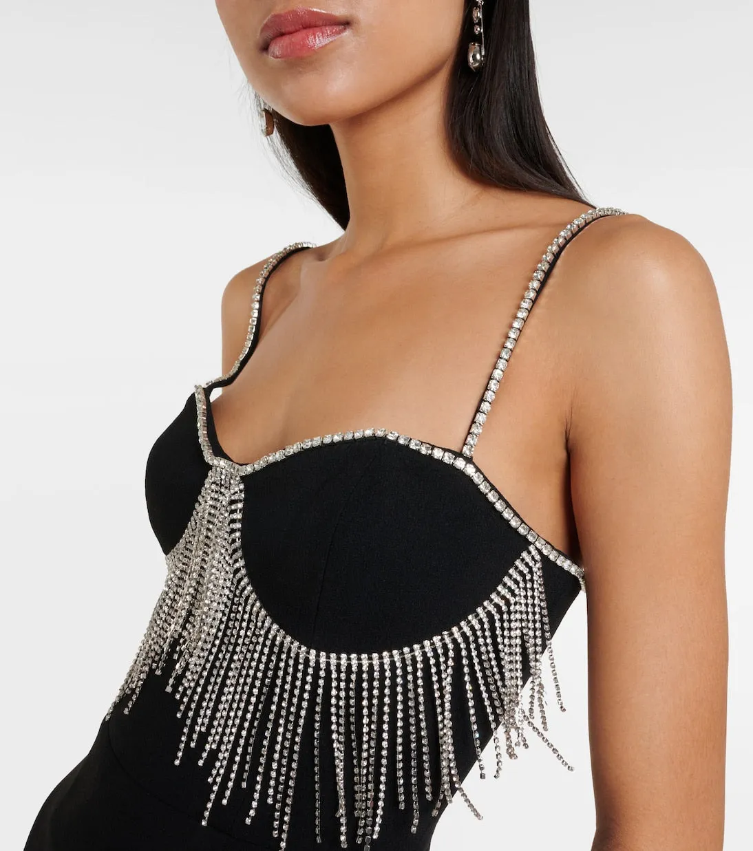 Estelle crepe midi dress with Rebecca Vallance embellishment, black
