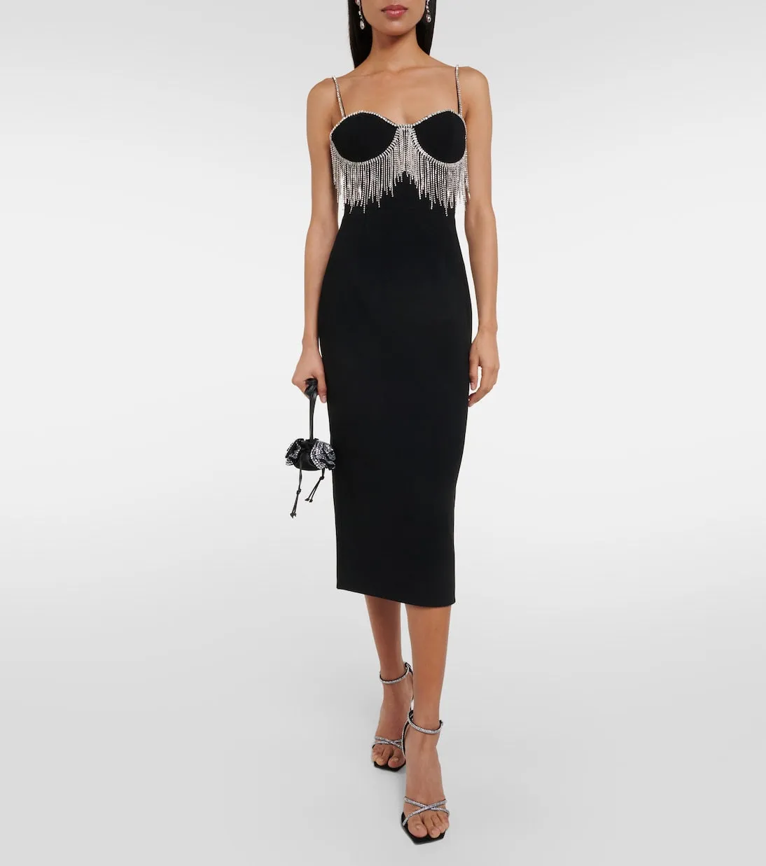 Estelle crepe midi dress with Rebecca Vallance embellishment, black