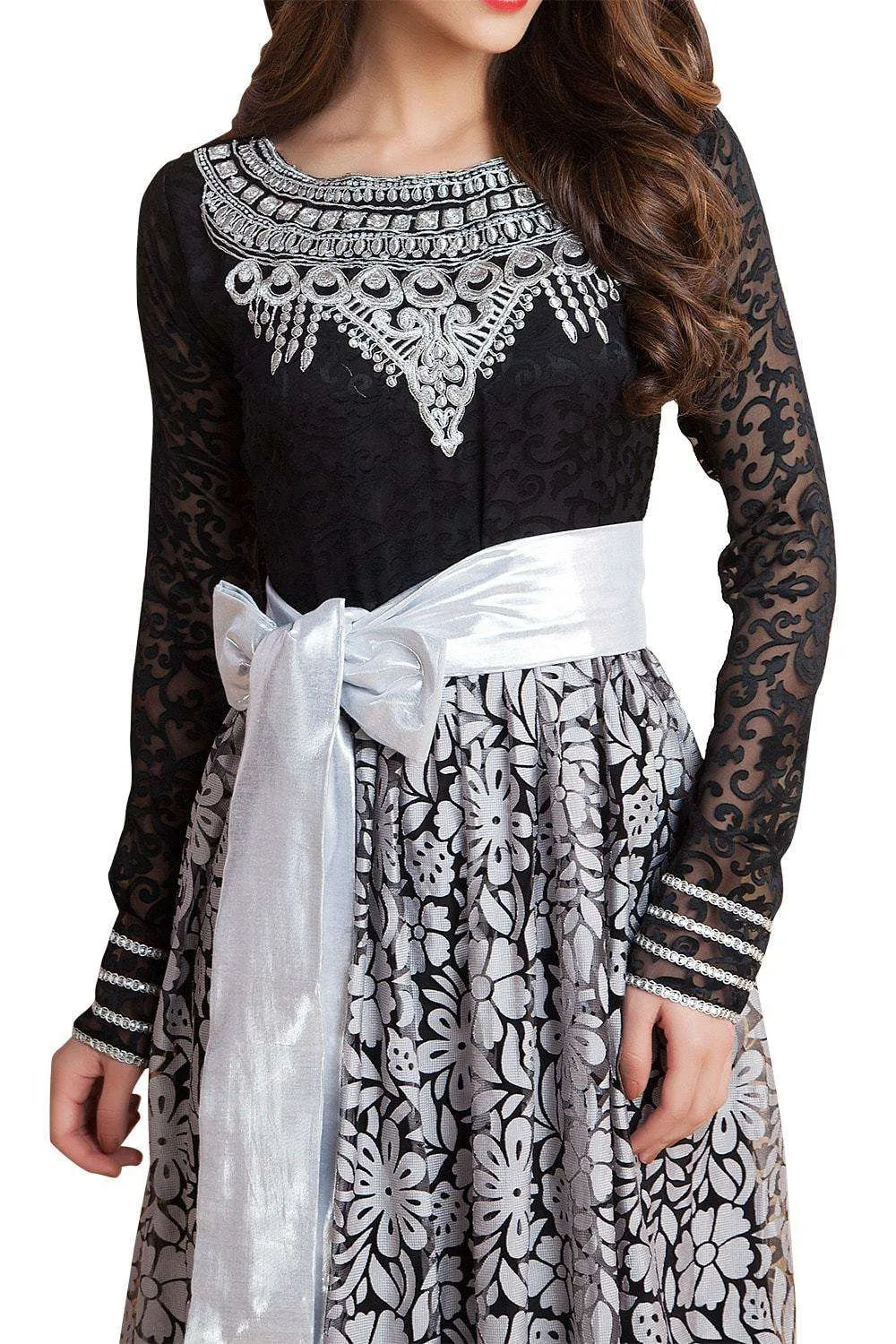 Evening Black and Gray Color Arabic Dubai Party Wear Islamic Dress
