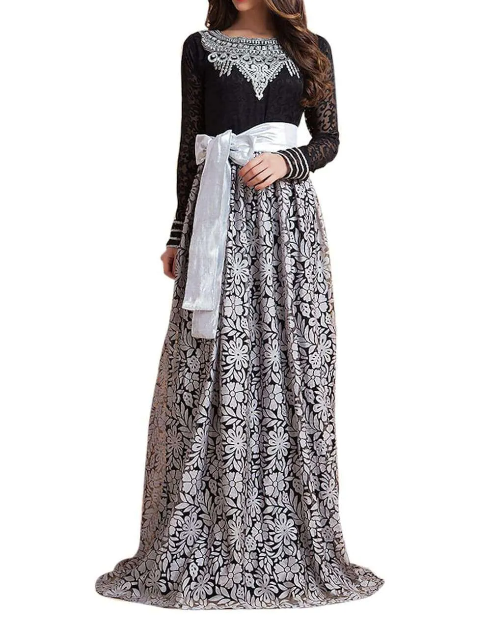 Evening Black and Gray Color Arabic Dubai Party Wear Islamic Dress