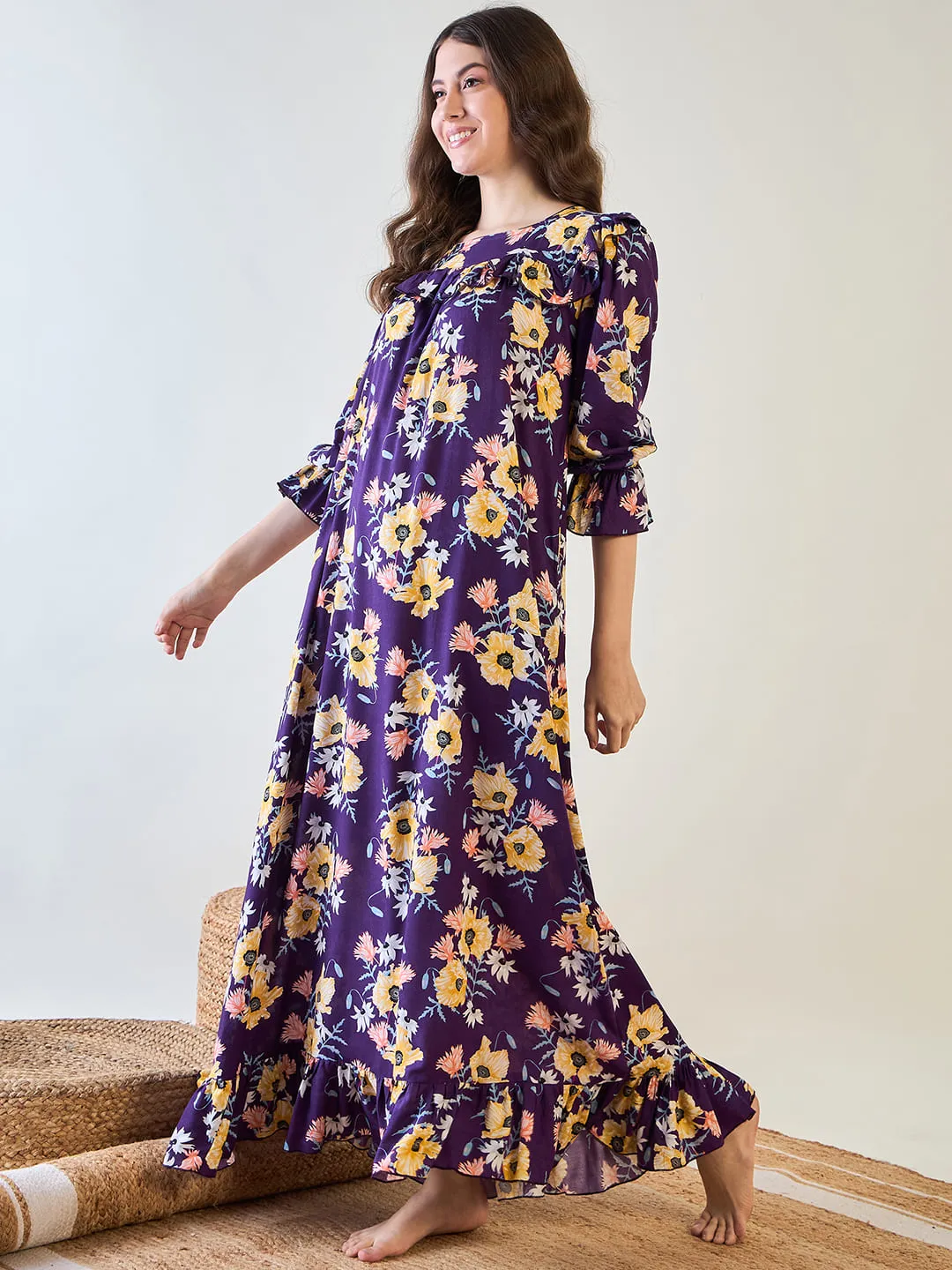 Frilled Purple Charming Night Dress