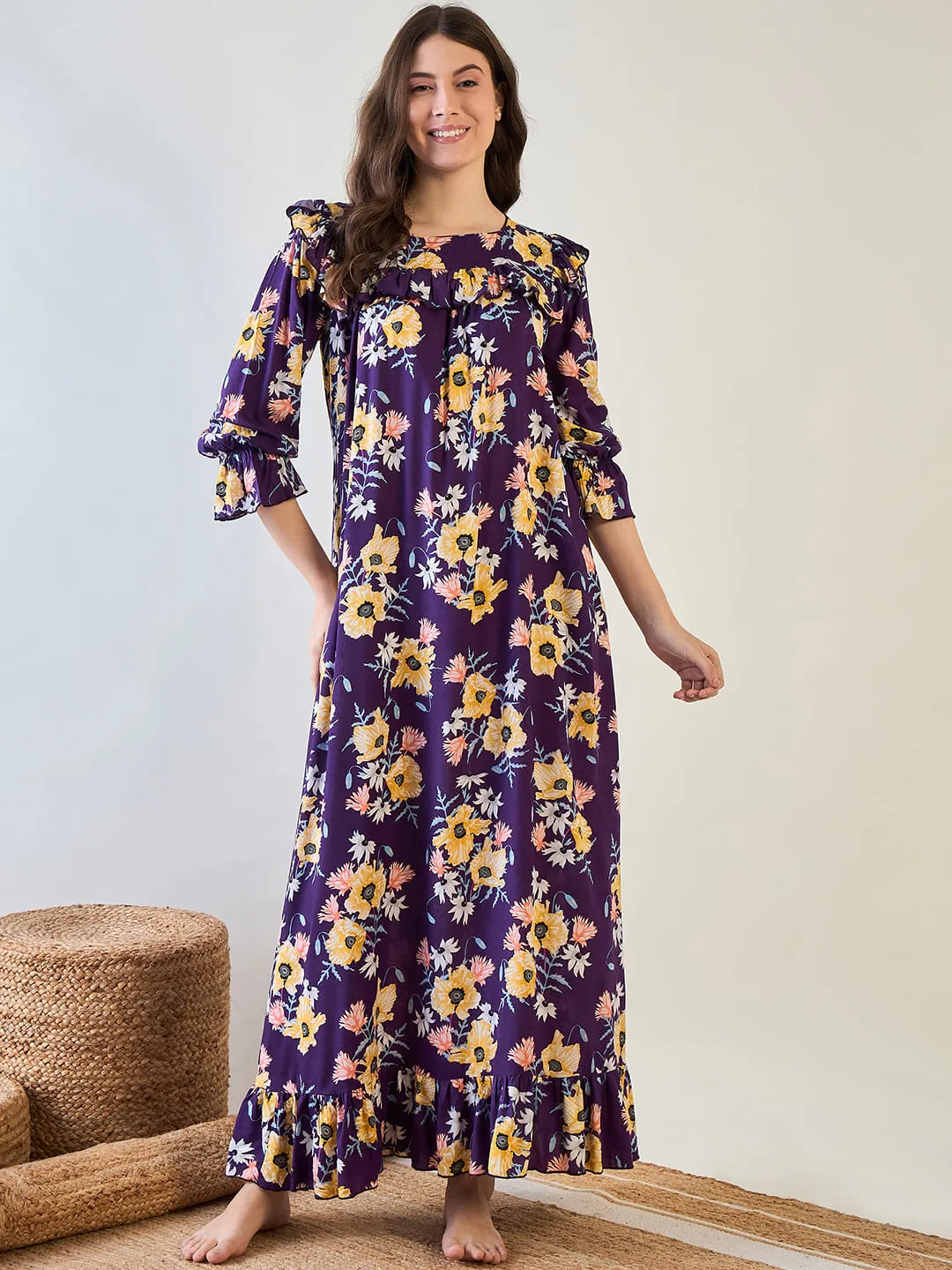 Frilled Purple Charming Night Dress
