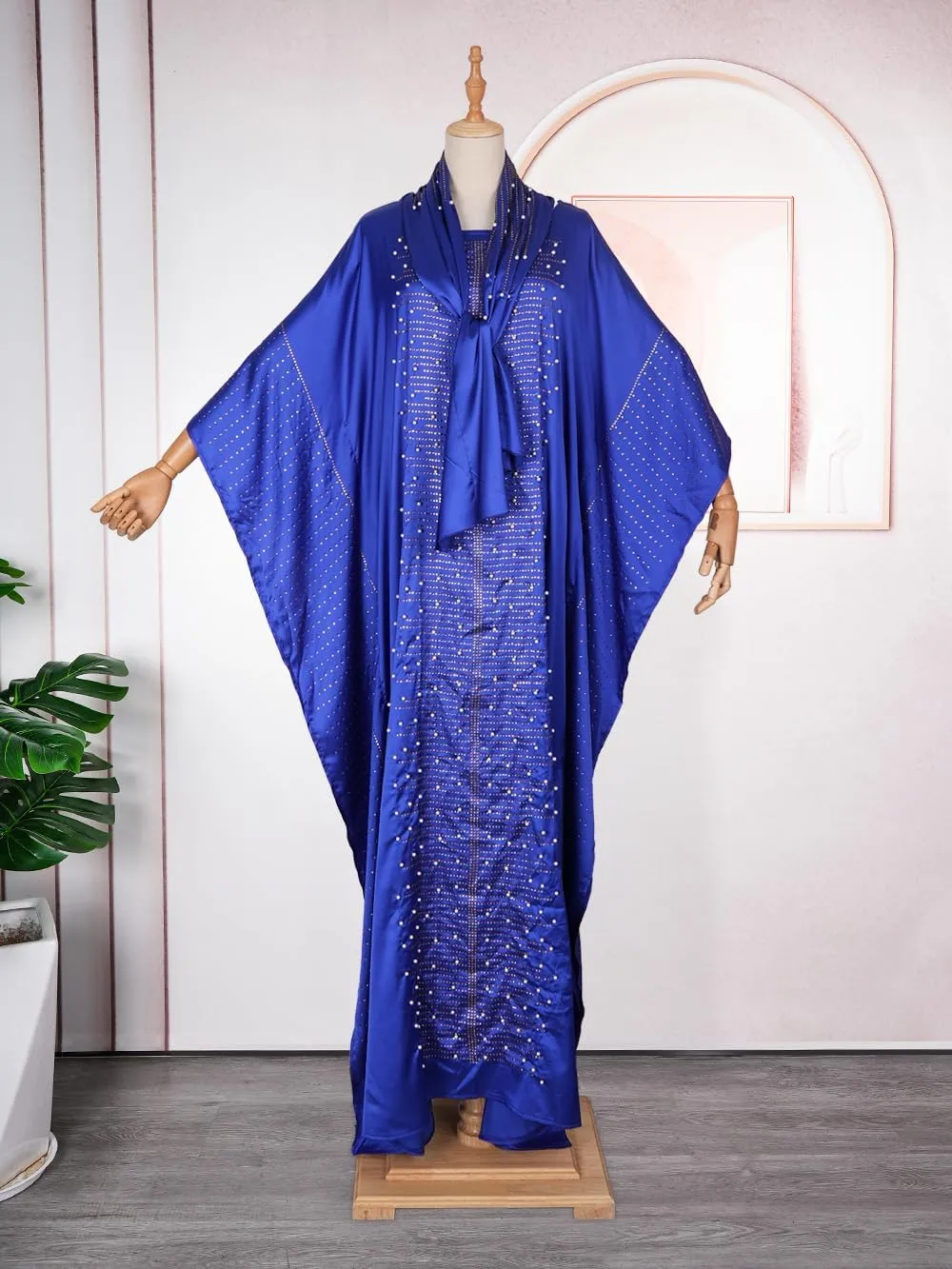 HD African Dresses for Women Fashion Beading Rhinestone Kaftan Maxi Dress