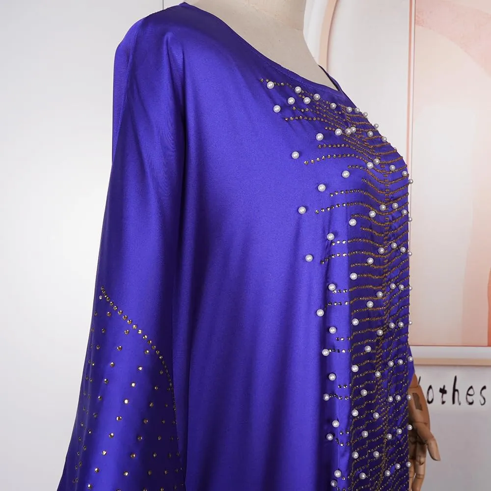 HD African Dresses for Women Fashion Beading Rhinestone Kaftan Maxi Dress