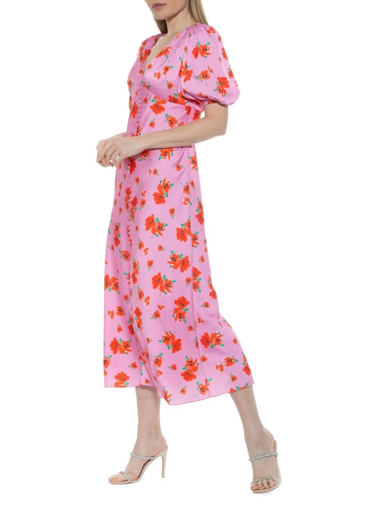 Lorelei Alexia Admor Floral Puff Sleeve Midi Dress in Halogen Blue