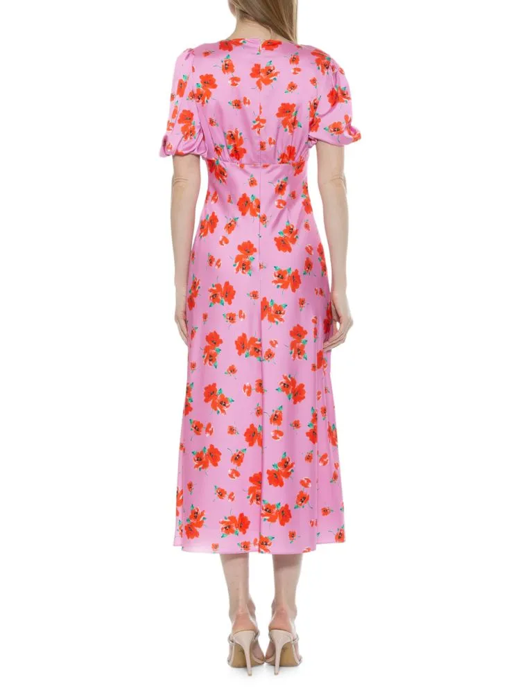 Lorelei Alexia Admor Floral Puff Sleeve Midi Dress in Halogen Blue