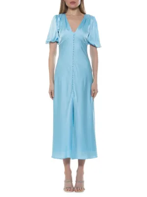 Lorelei Alexia Admor Floral Puff Sleeve Midi Dress in Halogen Blue