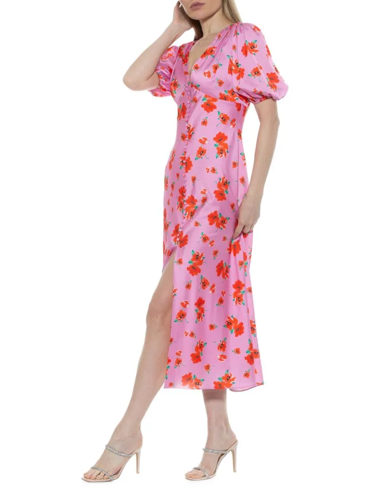 Lorelei Alexia Admor Floral Puff Sleeve Midi Dress in Halogen Blue