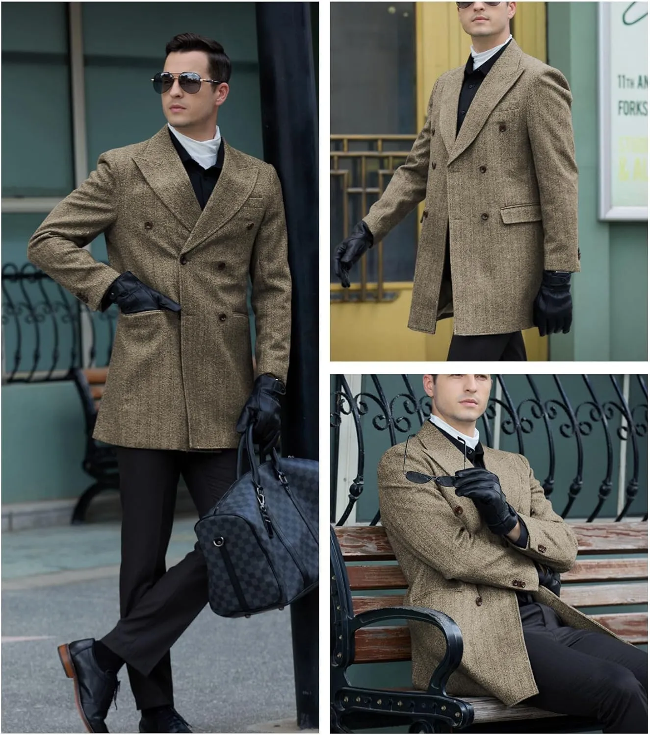 Men Trench Coat Peacoat Jackets Male Grey Coats Casual Winter Herringbone Long Jacket for Men Warm Wool Overcoat