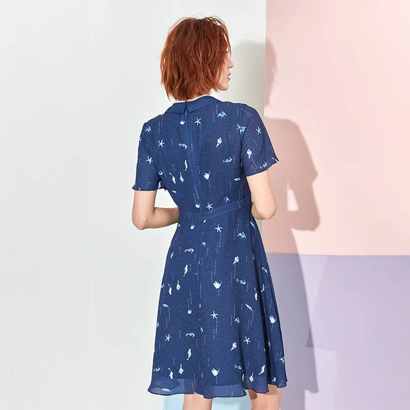 Navy Blue High Waist Bow Tie Dress