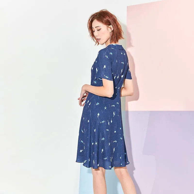 Navy Blue High Waist Bow Tie Dress