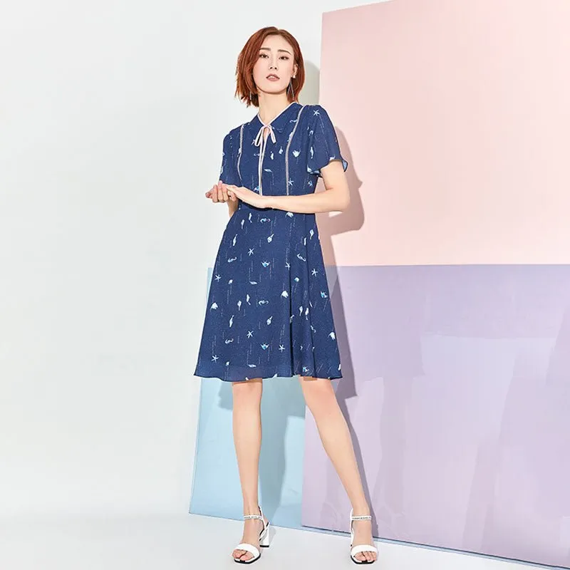 Navy Blue High Waist Bow Tie Dress