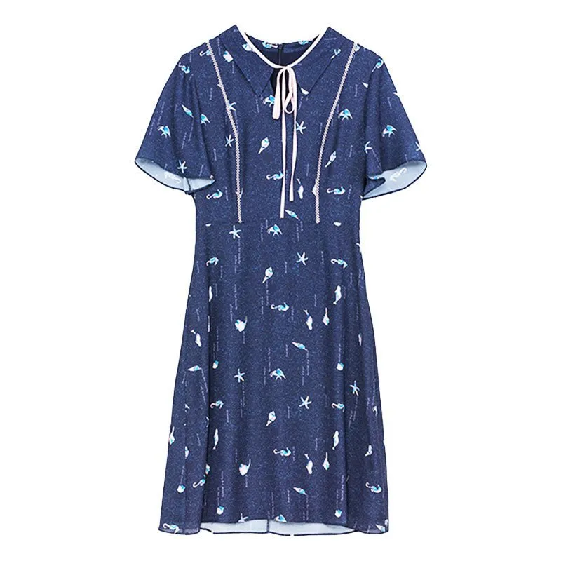 Navy Blue High Waist Bow Tie Dress