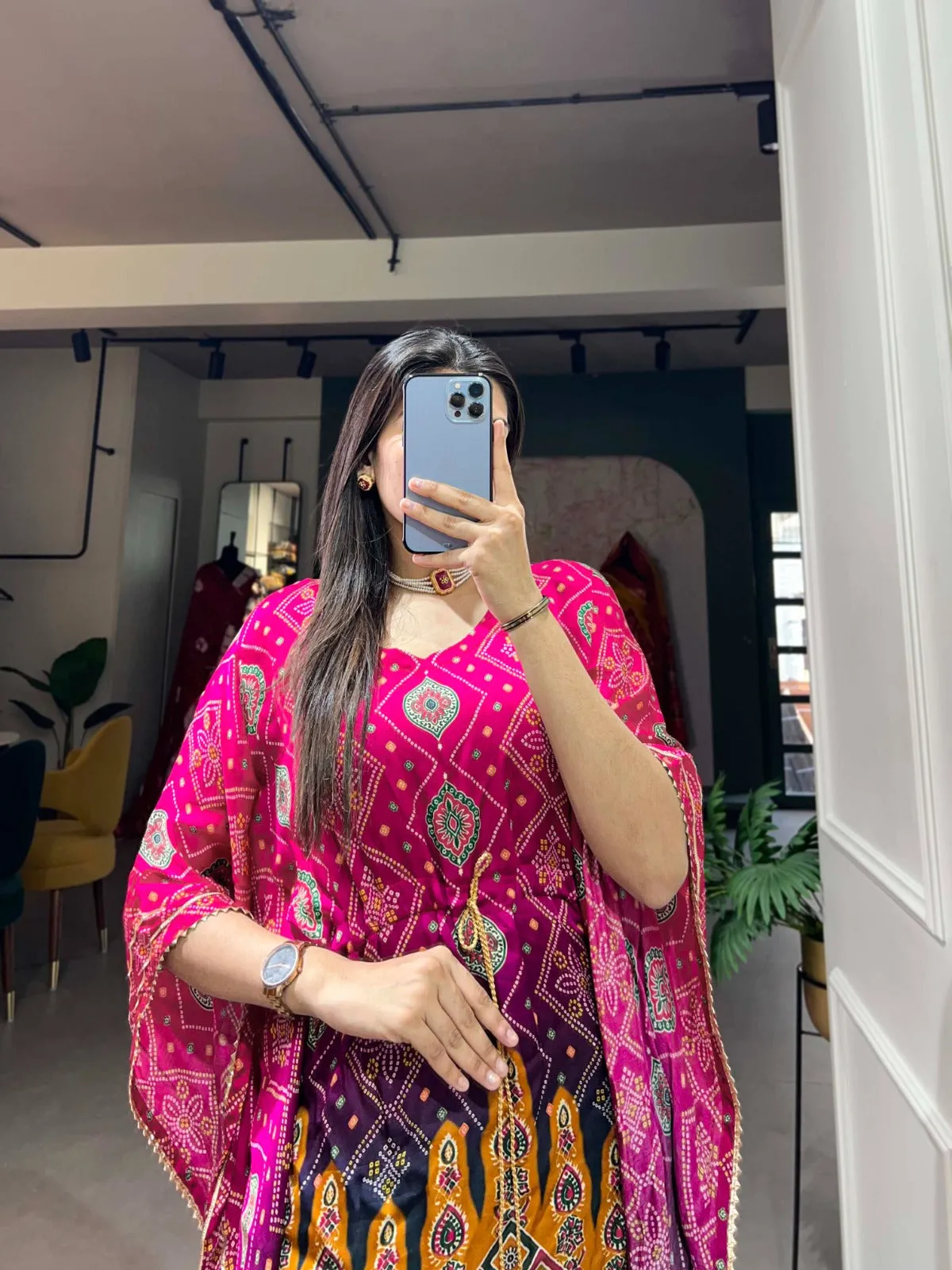 Pink Gaji Silk Kaftan - Effortless Elegance for Every Occasion