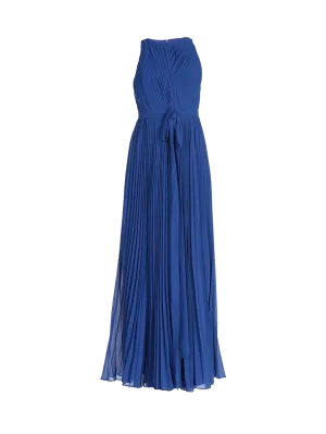 pleated maxi evening gown