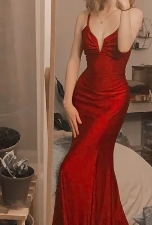 Red Satin Prom Gown Evening Dress     S878