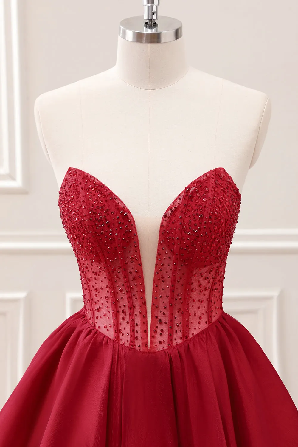 Red Sparkly Ruffle Corset Homecoming Dress with Beading