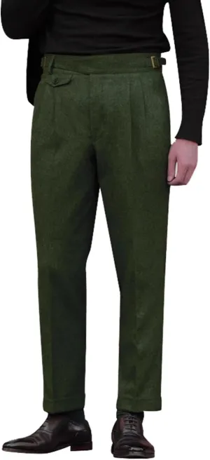 Snoly Men's Winter Retro Woolen Gurkha Pant Straight Flat Front Chino High Waist Tapered Leg Rolled Pants,Two Styles