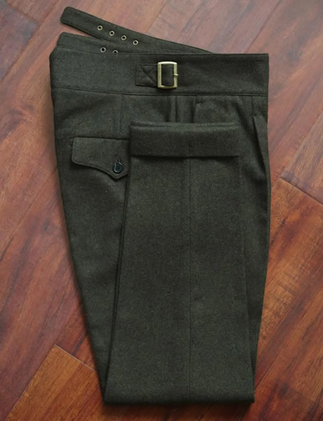 Snoly Men's Winter Retro Woolen Gurkha Pant Straight Flat Front Chino High Waist Tapered Leg Rolled Pants,Two Styles