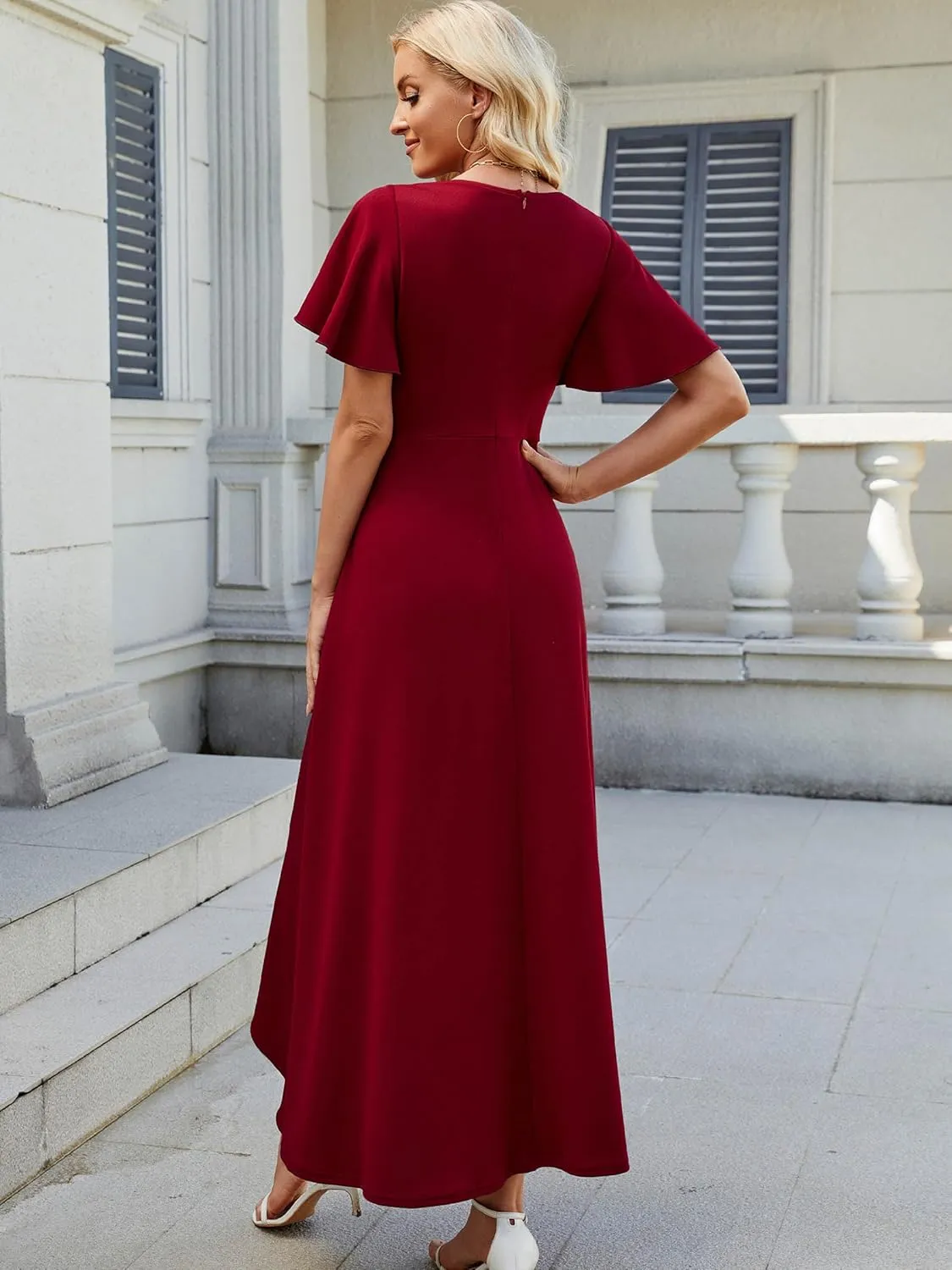 Wedding Guest Dresses for Women Have Pockets Cocktail Dress Ruffle Sleeve A Line Evening Party Formal Dresses for Women