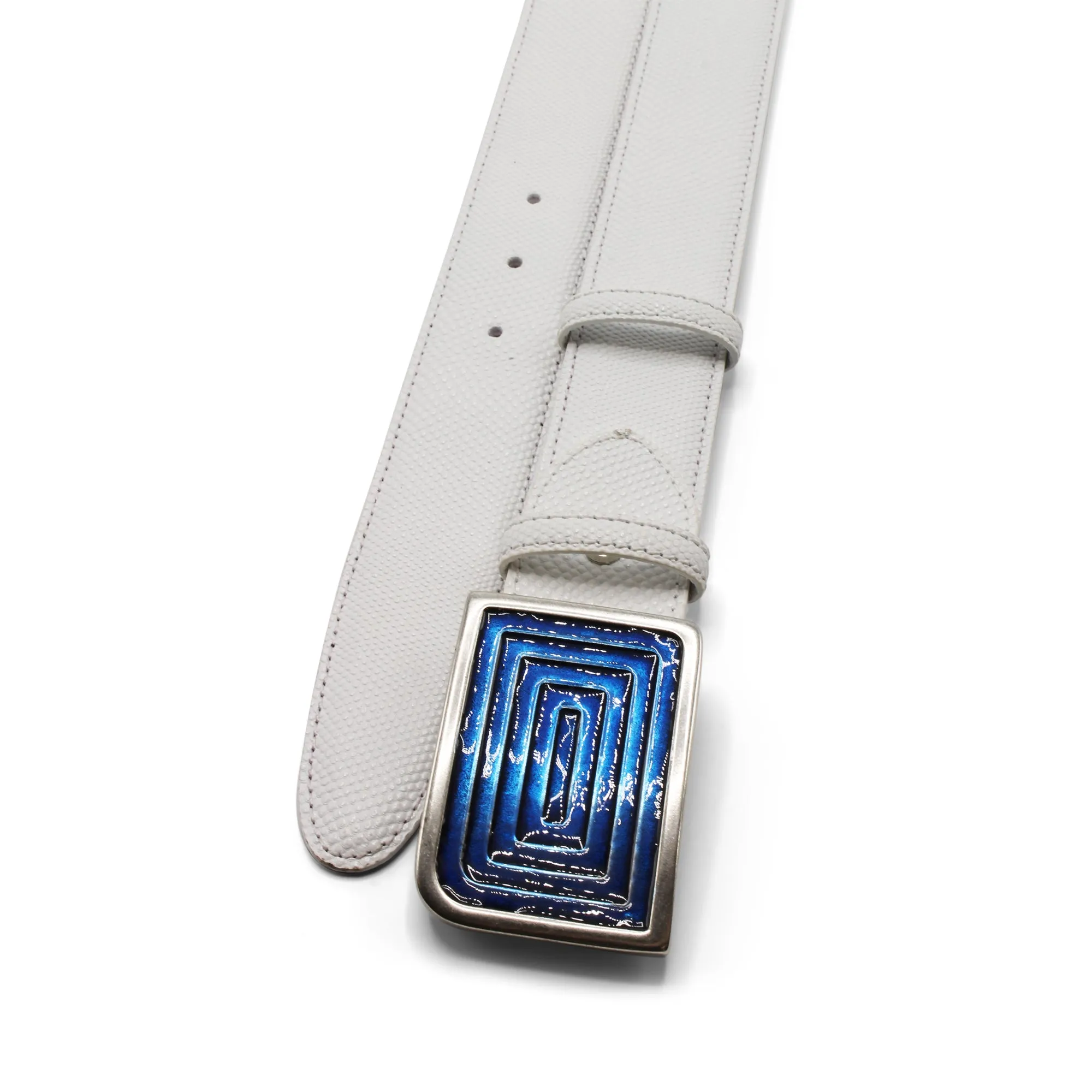 White Carung Navy Enamel Maze Belt