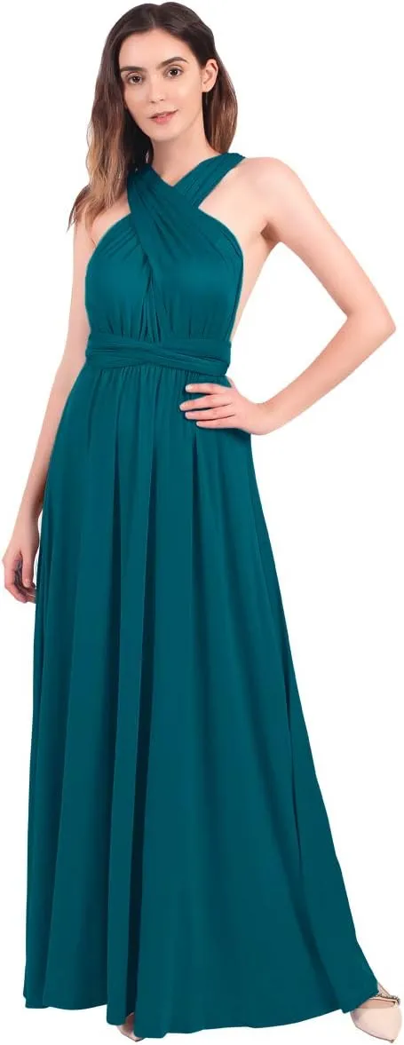 Women Transformer Evening Long Prom Dress Multi-Way Wrap Convertible Floor Length Wedding Halter Maxi Gown High Elasticity